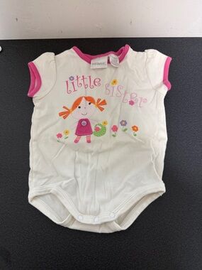 miniwear Cream Onesie with Pink Trim and Colorful Floral Graphic Y2K